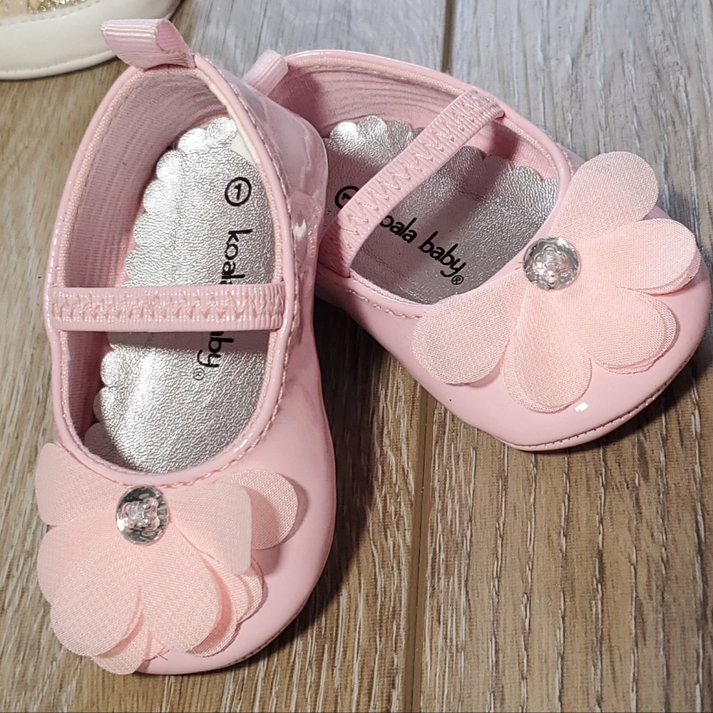 Koala Baby Pink Flower Bling Baby Patent Leather Dress Shoes Size 1